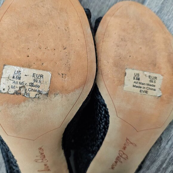 Sam Edelman Evie Basket Weave Open Toe Sling Back Black Block Heel Sandal - Picture 11 of 13